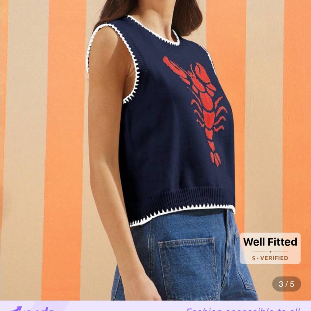 WESTFADE Round Neck Multi Stitch Lobster Intarsia Sweater Vest - Picture 5 of 6